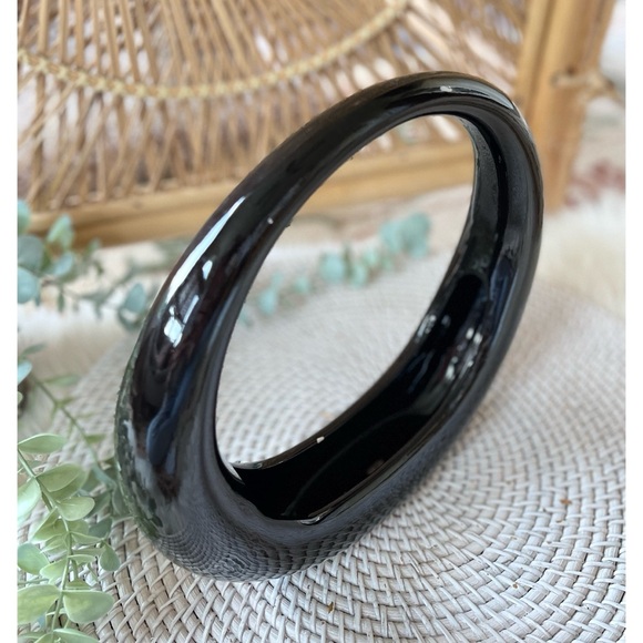 Vintage Retro Mod Glossy Black Ceramic Round Donut Planter - Picture 7 of 8